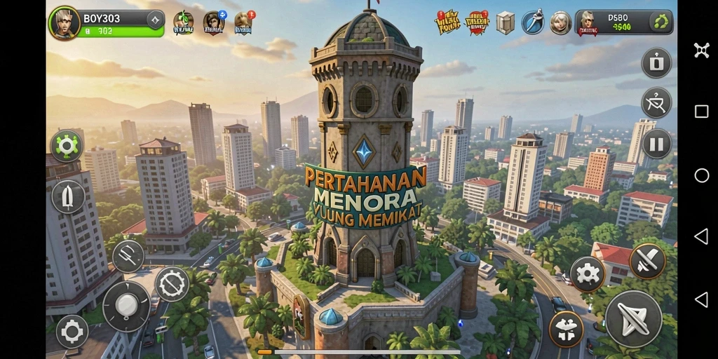 Tampilan menarik dari gameplay Tower Defense BOY303.