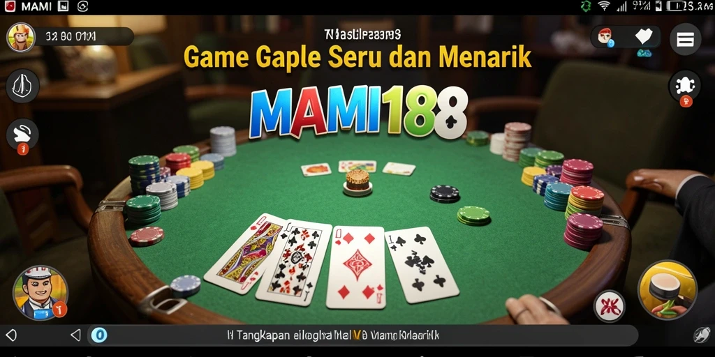Screenshot MAMI188 menunjukkan gameplay Gaple yang menyenangkan dan interaktif.