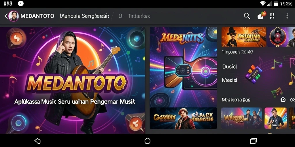 Screenshot MEDANTOTO menampilkan antarmuka aplikasi musik yang menarik.